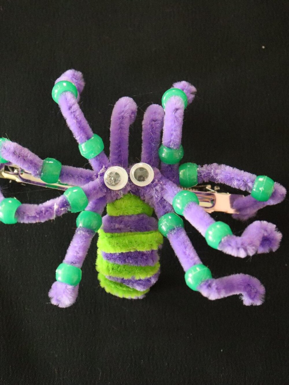 French Barrette Halloween Handmade purple and green spider 4" x 4"
